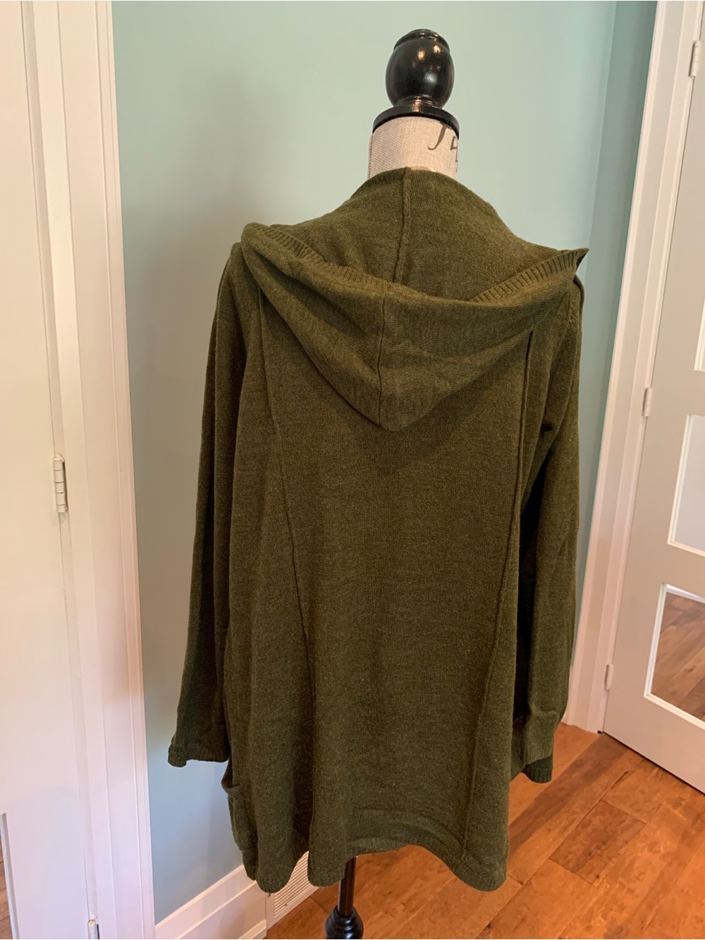 Olive Green Hooded Open-Front Women's Cardigan - Picture 3 of 16